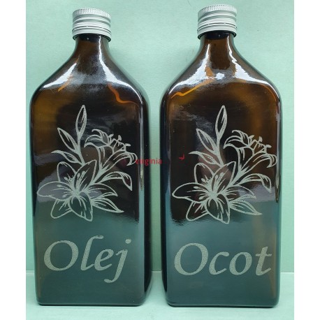 Fľaša sklená ploskačka ocot a olej 0,5L