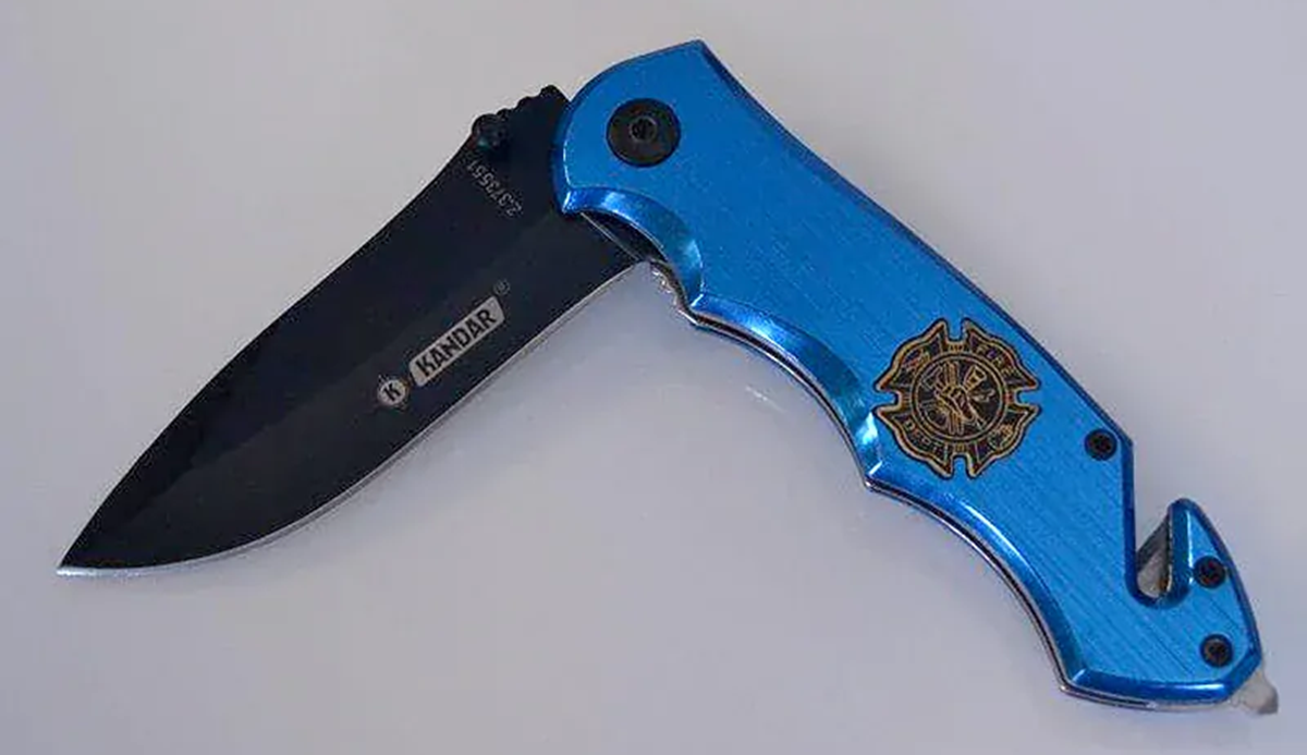 Kandar zatvárací vreckový nôž hasičský znak +klip 21cm/8,5cm – detail 1