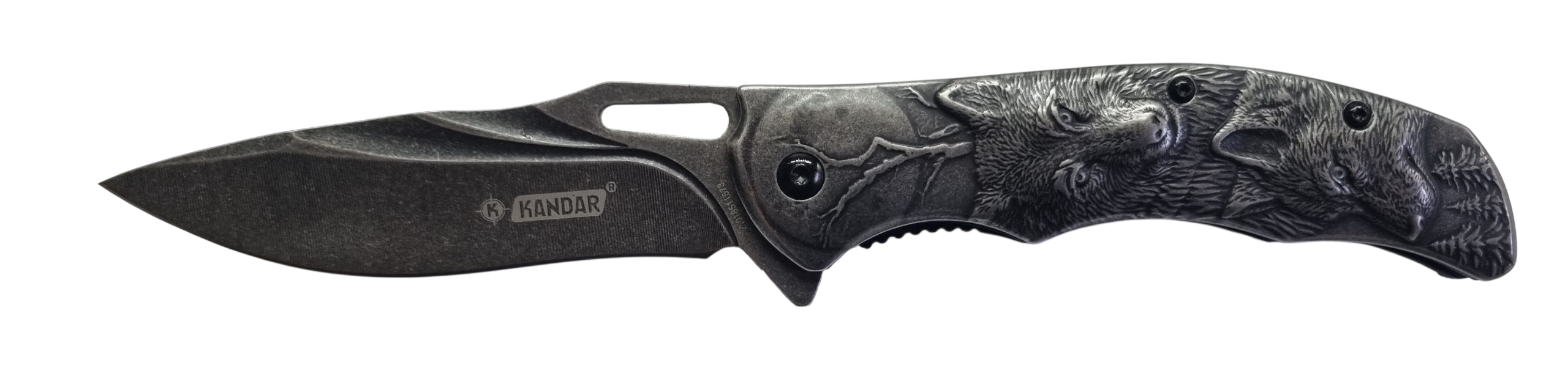 Kandar zatvárací vreckový nôž motív vlk +puzdro, klip 22cm/9,5cm – detail 1