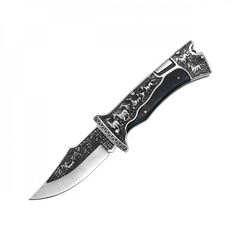 Kandar zatvárací vreckový nôž motív kôň +puzdro, klip 23cm/10cm – detail 1