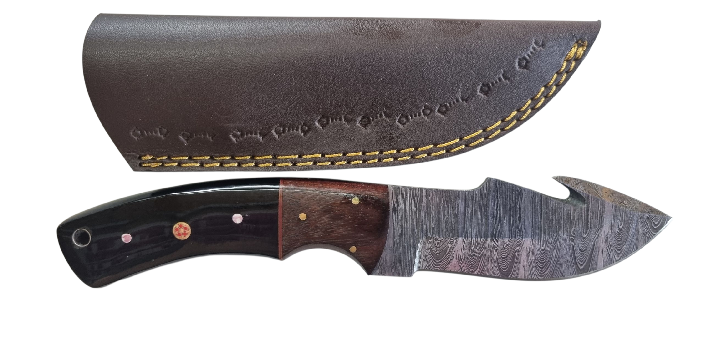 Poľovnícky nôž s damaškovou čepeľou 23/10,5cm + puzdro – detail 1
