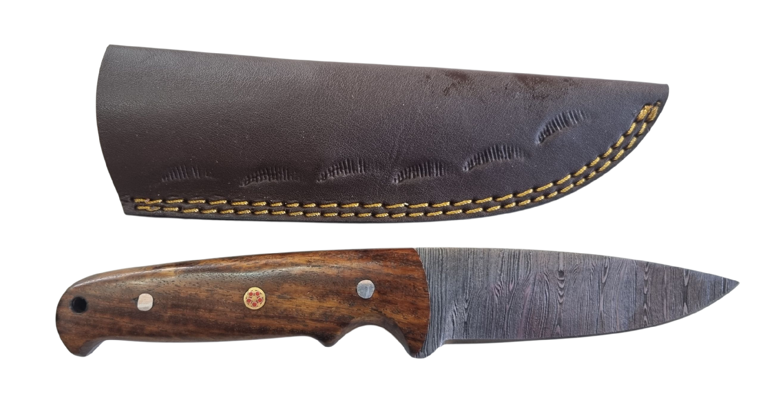 Poľovnícky nôž s damaškovou čepeľou 21/10cm + puzdro – detail 1