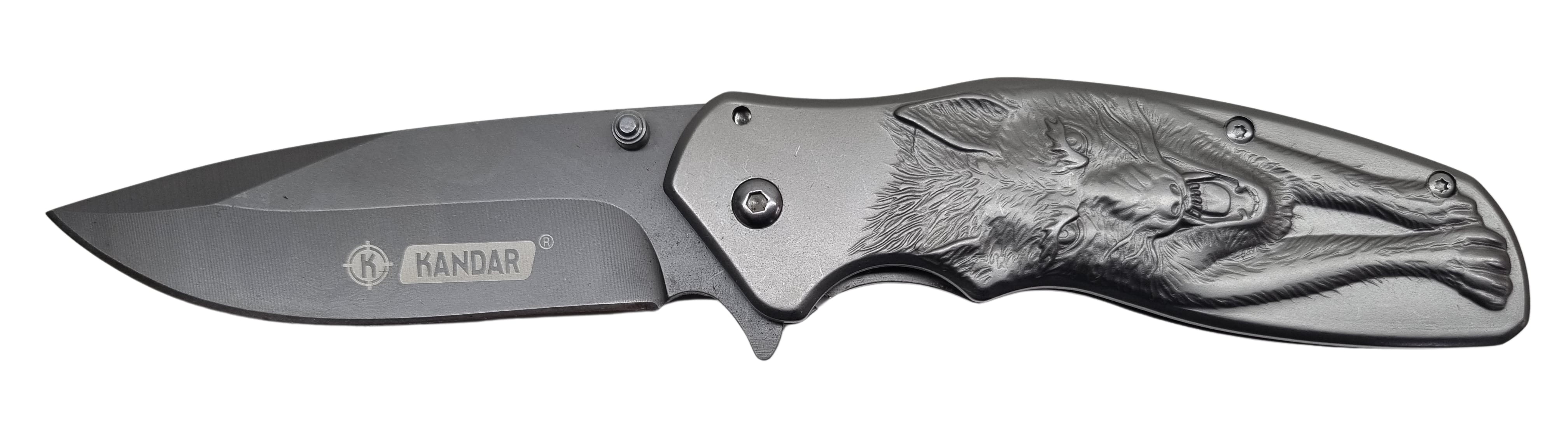 Kandar poľovnícky vreckový nôž motív vlk +klip 21cm/9cm – detail 1