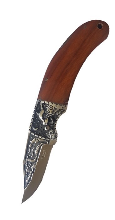 Poľovnícky zatvárací vreckový nôž motív vlk +puzdro 20,5cm/8,5cm – detail 1