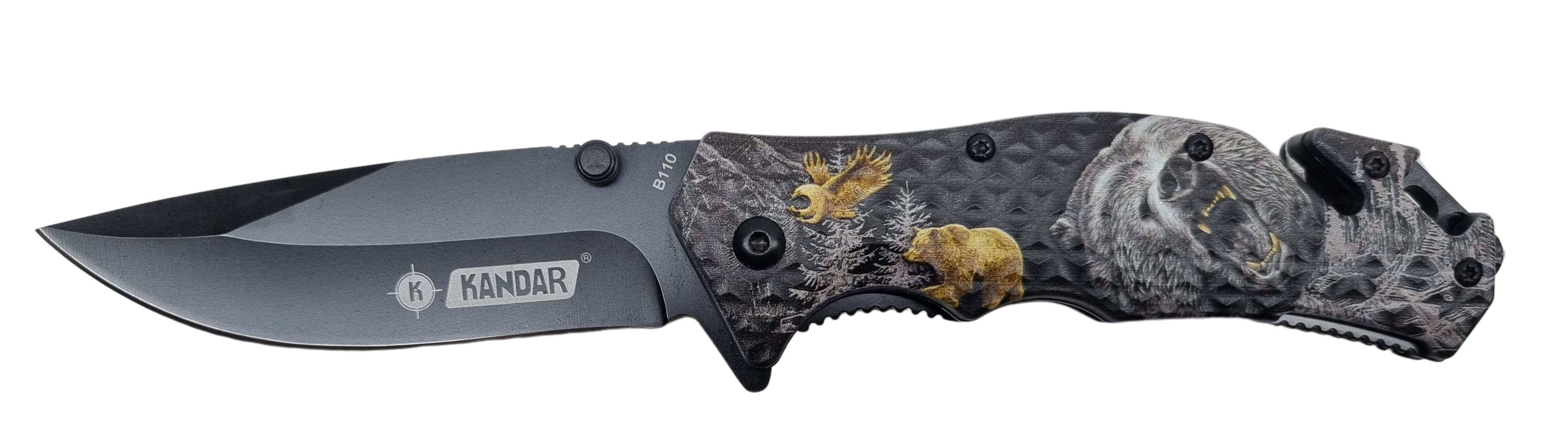Kandar vreckový zatvárací nôž motív medveď +klip 21cm/8,5cm – detail 1