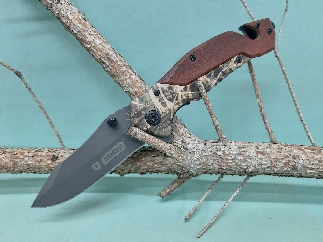 Kandar zatvárací vreckový nôž motív list +klip 20cm/8cm – detail 1