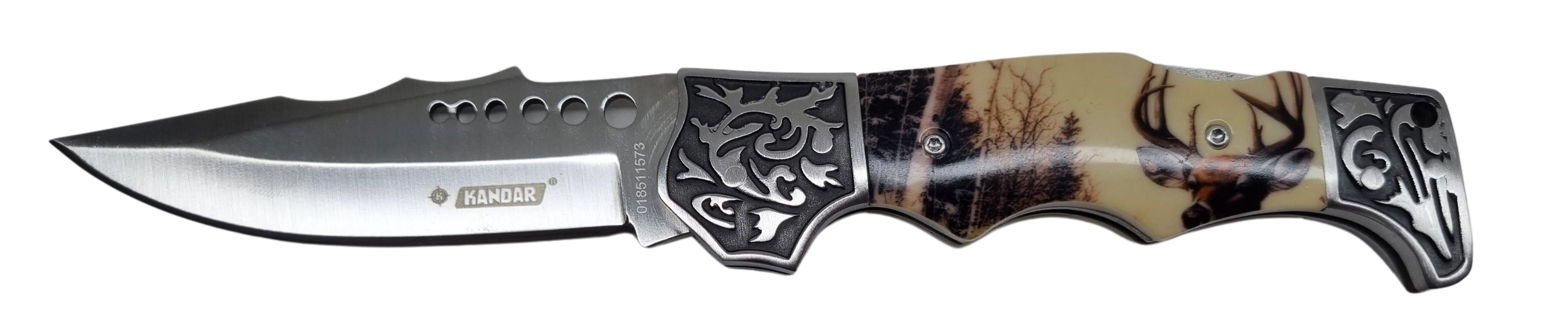 Kandar poľovnícky vreckový nôž motív jeleň +puzdro 21cm/9cm – detail 1